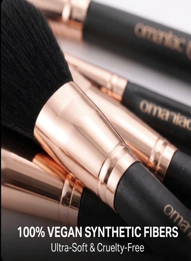 OMANIAC 21 Pcs Makeup Brush Set Professional, 12 Pearlescent & 9 Mini Wood Handle Brushes, Premium Cruelty-Free Synthetic Fiber Hair, Travel Make up Brushes Set with Case & Pouch(Black) - Image 3