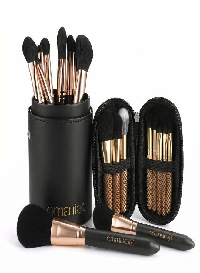 OMANIAC 21 Pcs Makeup Brush Set Professional, 12 Pearlescent & 9 Mini Wood Handle Brushes, Premium Cruelty-Free Synthetic Fiber Hair, Travel Make up Brushes Set with Case & Pouch(Black) - Image 1