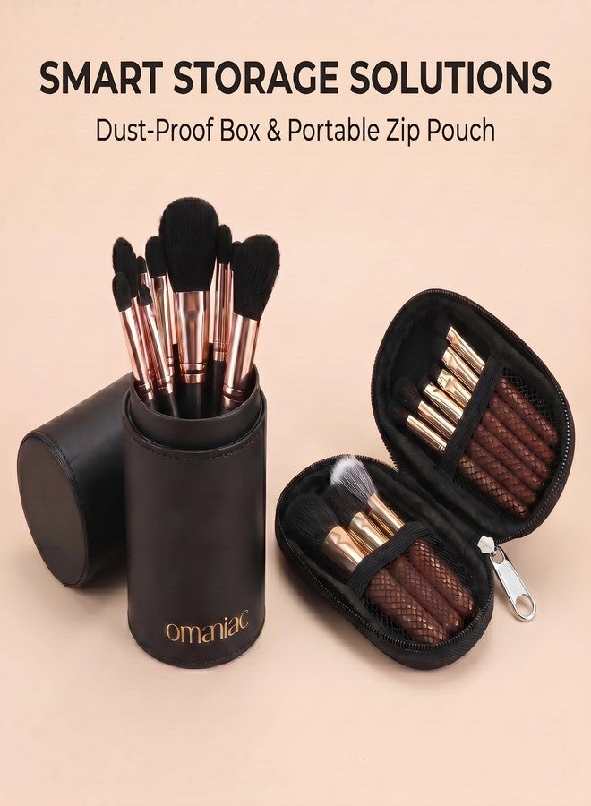 OMANIAC 21 Pcs Makeup Brush Set Professional, 12 Pearlescent & 9 Mini Wood Handle Brushes, Premium Cruelty-Free Synthetic Fiber Hair, Travel Make up Brushes Set with Case & Pouch(Black) - Image 4