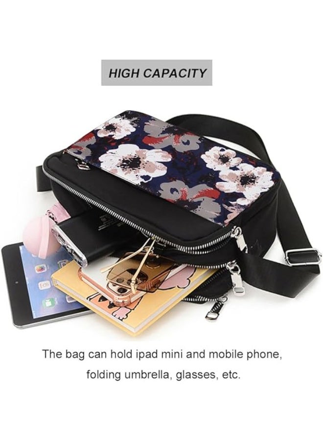 Gocokia Women's Crossbody Bag Oxford Purse Women's Bag Lightweight Handbags Casual Single Shoulder Small Bag Multi-compartment Shoulder Bag(Ink flower) - Image 3