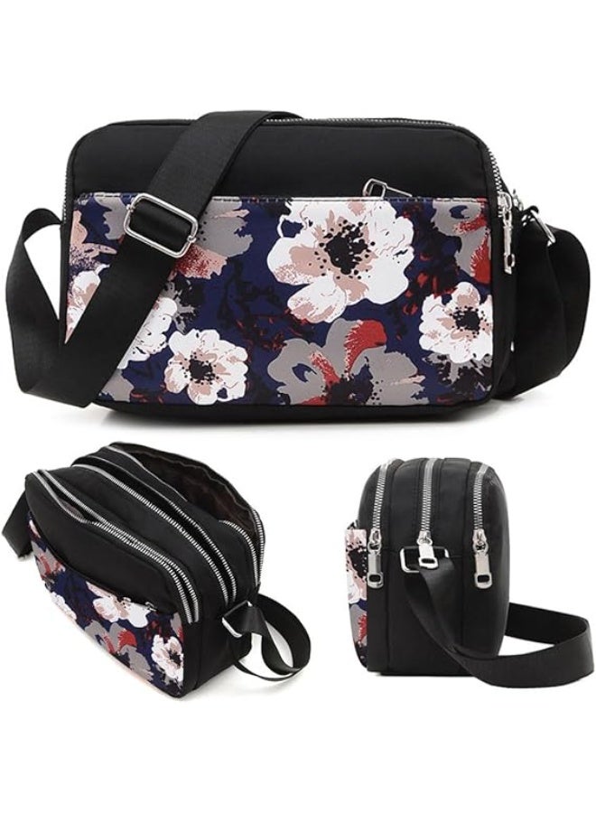 Gocokia Women's Crossbody Bag Oxford Purse Women's Bag Lightweight Handbags Casual Single Shoulder Small Bag Multi-compartment Shoulder Bag(Ink flower) - Image 1