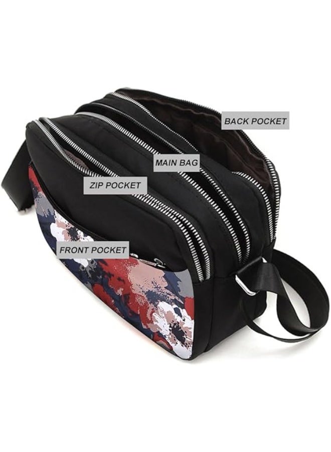 Gocokia Women's Crossbody Bag Oxford Purse Women's Bag Lightweight Handbags Casual Single Shoulder Small Bag Multi-compartment Shoulder Bag(Ink flower) - Image 4