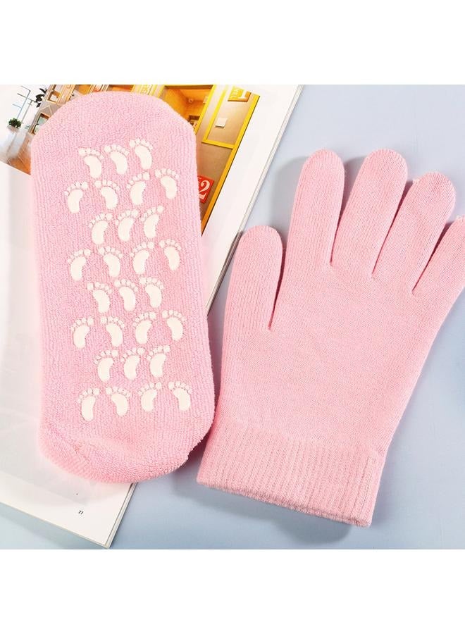 Generic 4-Piece Silicon Gel Gloves And Socks Set pink-Gel Socks for Dry Cracked Feet Women - Gel Spa Socks for Repairing and Softening Dry - Image 2