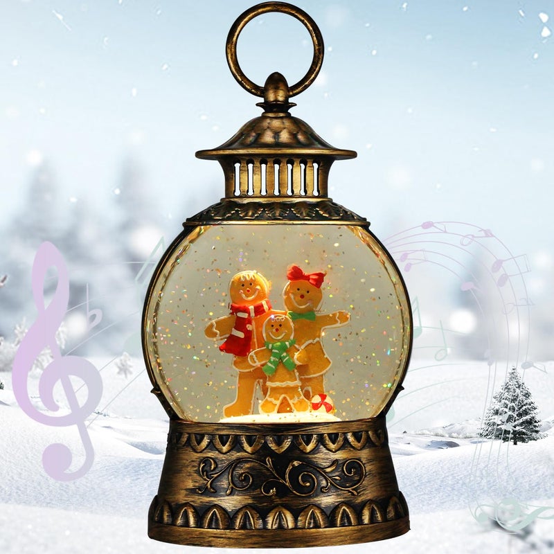 Christmas Snow GlobeGingerbread Man Musical Snow Globe Lantern Lights with 6H Timer Battery  USB Powered Retro Style Holiday Glitter Globe for Xmas Home Decoration Holiday Party Gifts