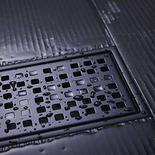 Orhemus Linear Shower Floor Drain with Removable Cover Grid Grate 12 inch Long Rectangle, SUS 304 Stainless Steel Matte Black Plated Finish - Image 4