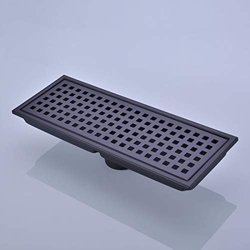 Orhemus Linear Shower Floor Drain with Removable Cover Grid Grate 12 inch Long Rectangle, SUS 304 Stainless Steel Matte Black Plated Finish - Image 2