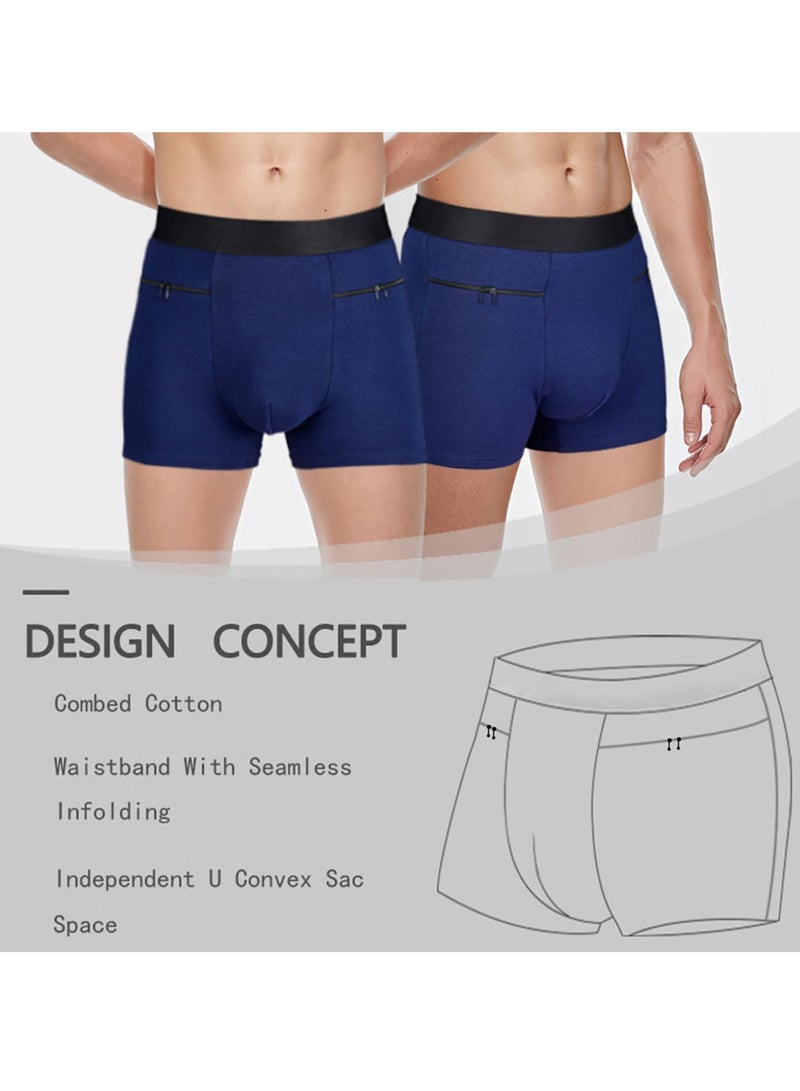 Men's Breathable Boxer Briefs with Hidden Pocket, 3 Pack Soft Moisture,Wicking Travel Underwear for Comfort (L)  - Image 2