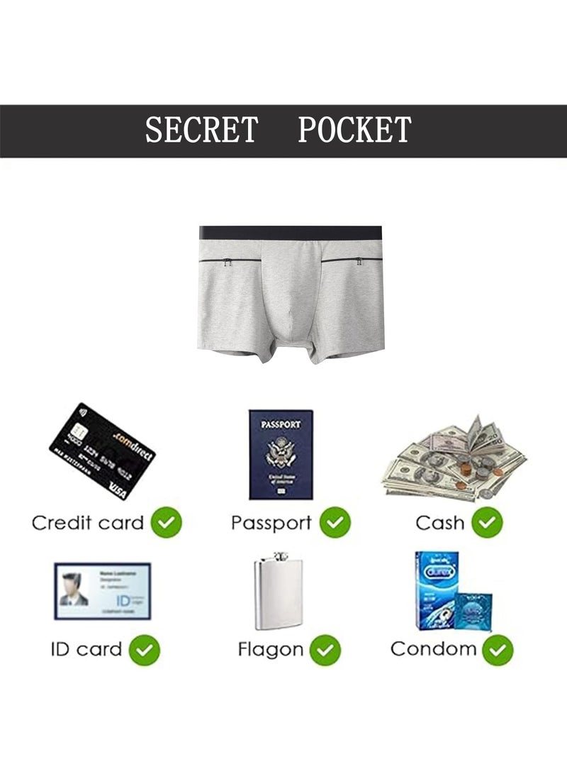 Men's Breathable Boxer Briefs with Hidden Pocket, 3 Pack Soft Moisture,Wicking Travel Underwear for Comfort (L)  - Image 4