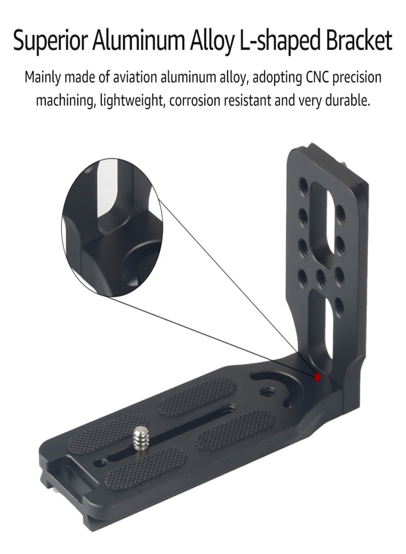 Camera Vertical Clapper L-shaped Bracket Aluminum Alloy Quick Release Plate 1/4 Inch Screw Mounts Arca Swiss Standard Universal for DSLR Camera Vertical Horizontal Shooting Compatible with Canon Nikon Sony DJI Ronin Most Tripods  - Image 4