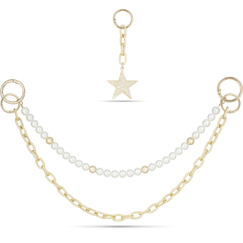 DoDoBeads 3-in-1 Bag Charms Set, Gold and Pearl Chains with Sparkling Rhinestone Star Pendant, Elegant Purse Charms for Handbags, Tote Bags, and Purse Keychains, Chic Bag Accessories for Women - Image 1