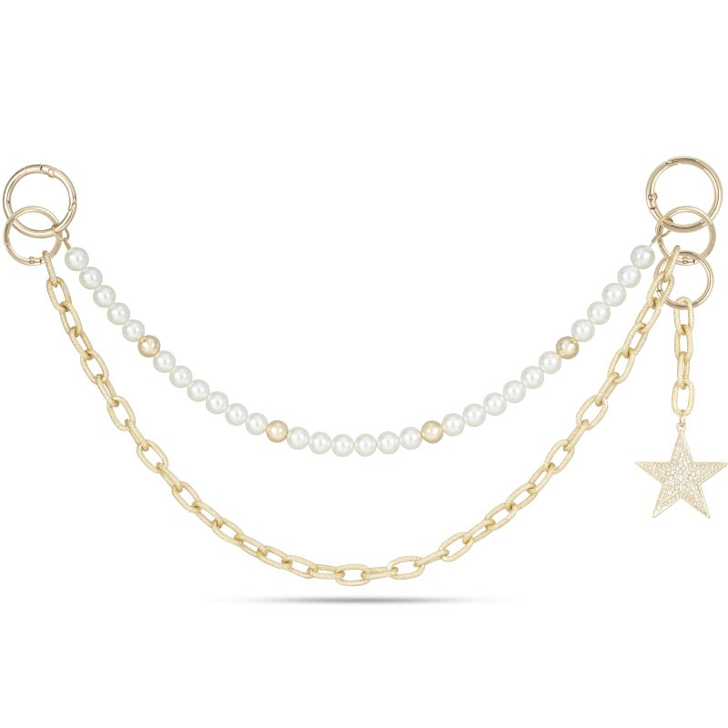 DoDoBeads 3-in-1 Bag Charms Set, Gold and Pearl Chains with Sparkling Rhinestone Star Pendant, Elegant Purse Charms for Handbags, Tote Bags, and Purse Keychains, Chic Bag Accessories for Women - Image 3