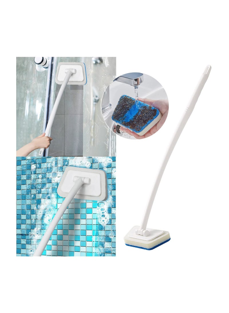 Excefore Removable Bathtub Brush, Bathroom Wall Brush Multifunctional Wall Tile Brush, 90° Rotating Brush Head Window Glass Sponge Cleaning Brush Long Handle Cleaning Floor Brush, 3 replacement heads  - Image 1