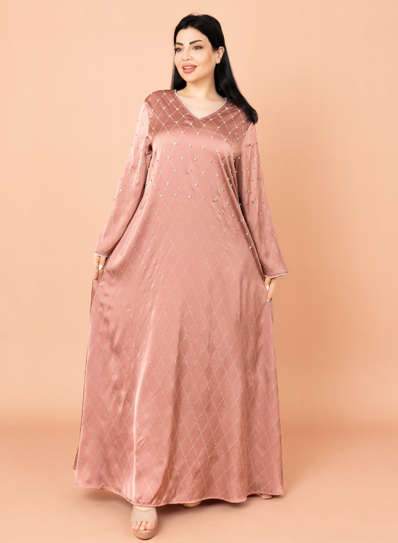 اكسا جلابية كرستال فخمة بني - Image 1