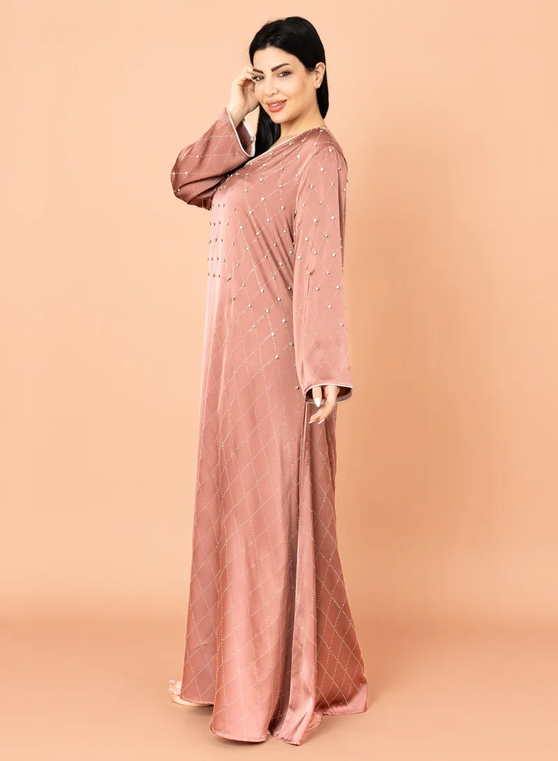 اكسا جلابية كرستال فخمة بني