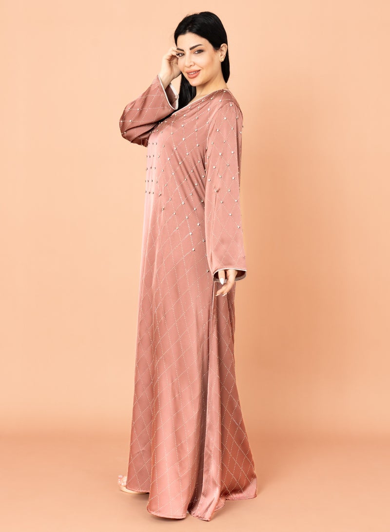 اكسا جلابية كرستال فخمة بني - Image 3