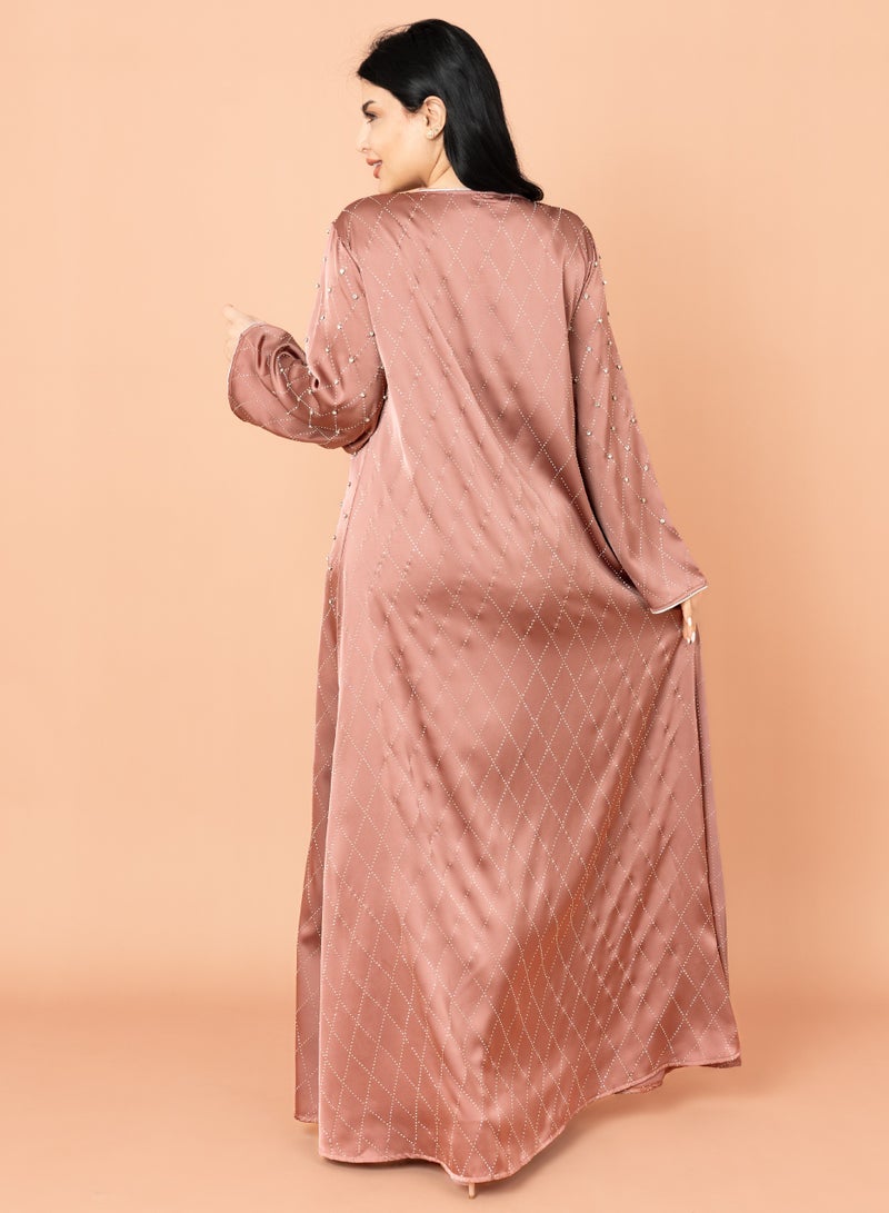 اكسا جلابية كرستال فخمة بني - Image 4