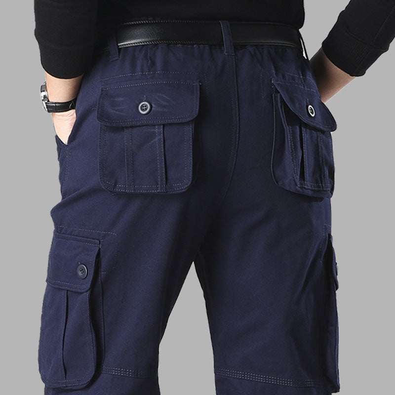 Pure Cotton Durable Multi-Pocket Cargo Pants Straight-Leg Khaki Large Pocket Loose Plus-Size Casual Pants - Image 4