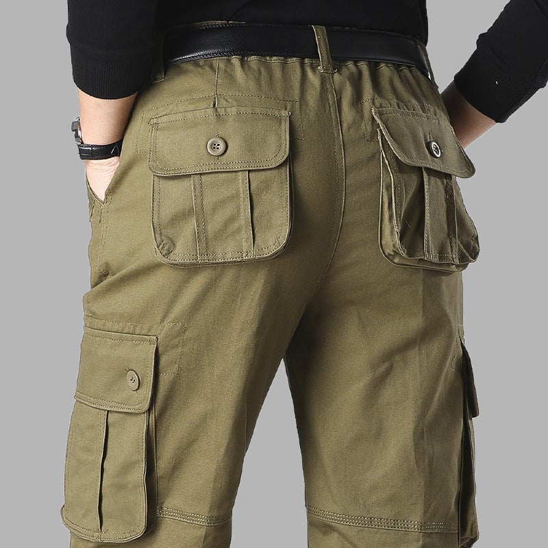 Pure Cotton Durable Multi-Pocket Cargo Pants Straight-Leg Khaki Large Pocket Loose Plus-Size Casual Pants - Image 5