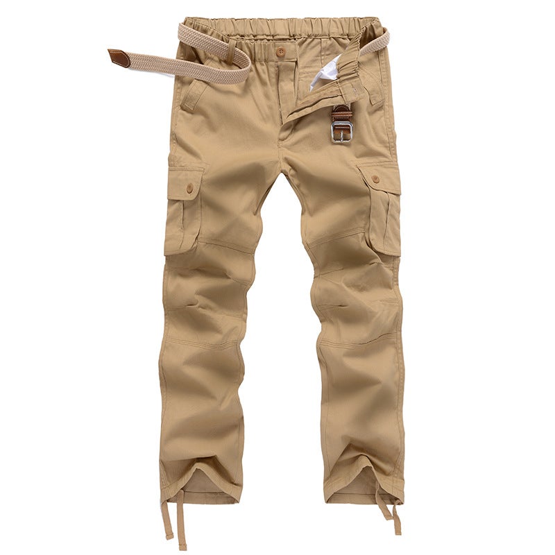 Pure Cotton Durable Multi-Pocket Cargo Pants Straight-Leg Khaki Large Pocket Loose Plus-Size Casual Pants - Image 1