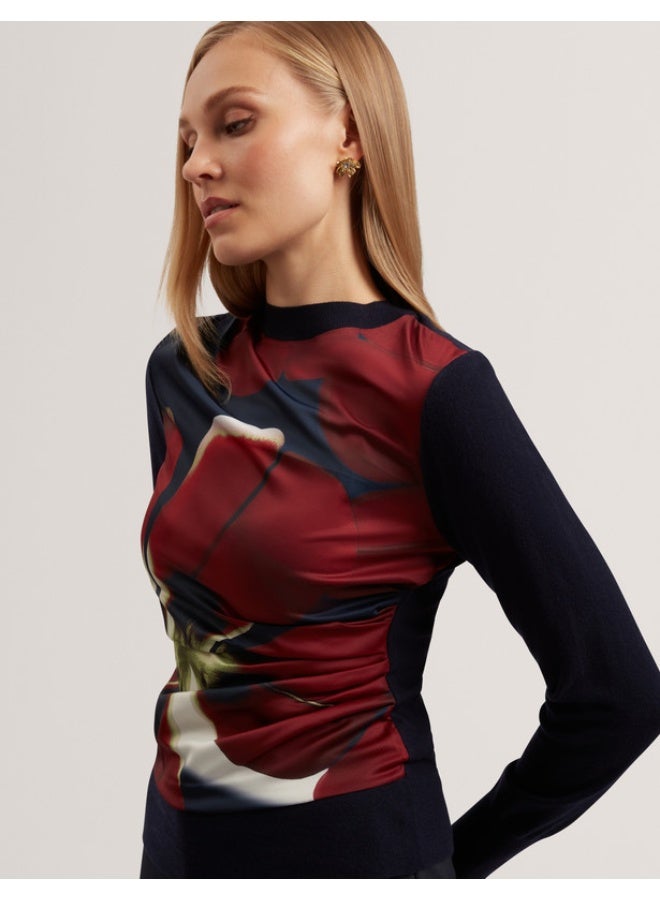 Ted Baker Printed Draped Front Knitted Top - Image 5