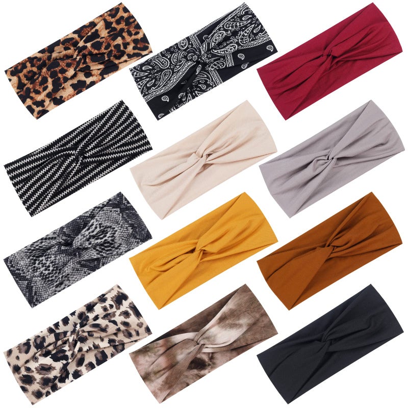 Tyfthui 12 Pack Headbands for Women, Fashionable Sports Hairbands, Elastic Wide Headbands Non Slip Workout Yoga Sport Headbands for Women (Color A) - Image 1