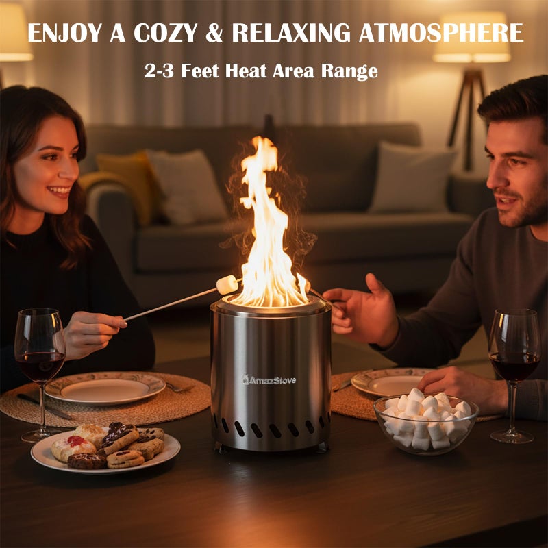 AmazStove موقد نار طاولة 9.7 × 7.1 بوصة من أمازستوف، موقد تخييم منخفض الدخان للاحتراق الآمن في الهواء الطلق، يعمل بالحبوب أو الخشب، حقيبة سفر متضمنة (فضي، 9.7 × 7.1 بوصة) - Image 5