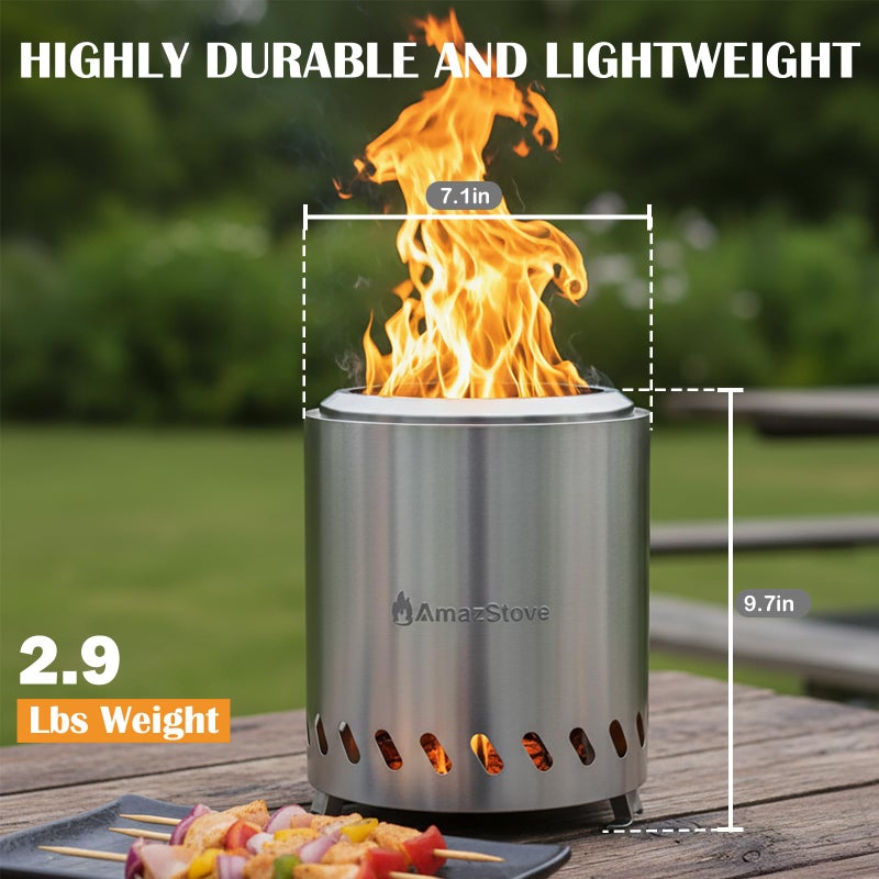 AmazStove موقد نار طاولة 9.7 × 7.1 بوصة من أمازستوف، موقد تخييم منخفض الدخان للاحتراق الآمن في الهواء الطلق، يعمل بالحبوب أو الخشب، حقيبة سفر متضمنة (فضي، 9.7 × 7.1 بوصة) - Image 2