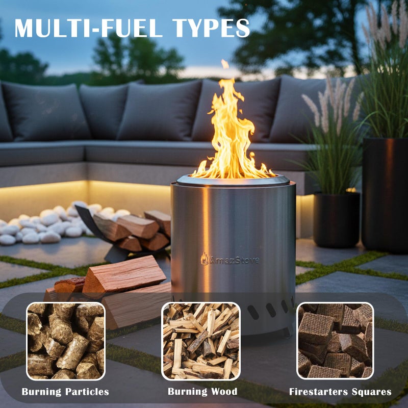 AmazStove موقد نار طاولة 9.7 × 7.1 بوصة من أمازستوف، موقد تخييم منخفض الدخان للاحتراق الآمن في الهواء الطلق، يعمل بالحبوب أو الخشب، حقيبة سفر متضمنة (فضي، 9.7 × 7.1 بوصة) - Image 4