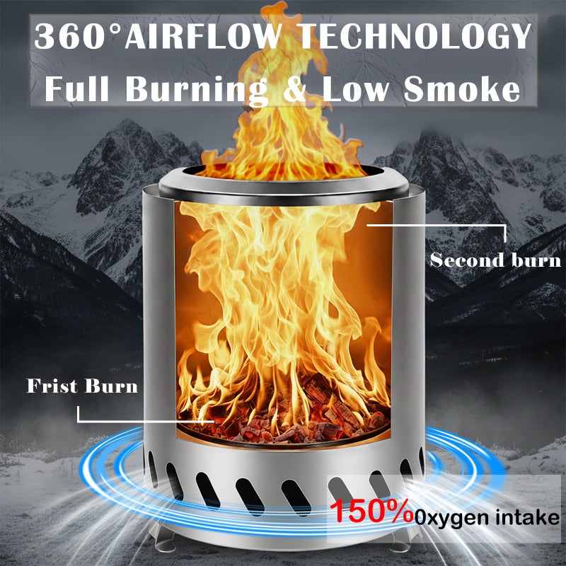 AmazStove موقد نار طاولة 9.7 × 7.1 بوصة من أمازستوف، موقد تخييم منخفض الدخان للاحتراق الآمن في الهواء الطلق، يعمل بالحبوب أو الخشب، حقيبة سفر متضمنة (فضي، 9.7 × 7.1 بوصة) - Image 3