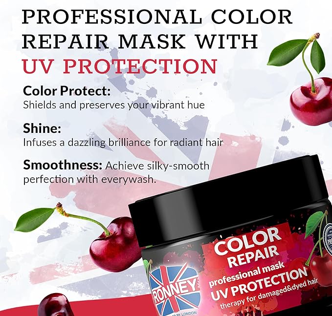 RONNEY Conditioner for Coloured Hair With Cherry Extract 300ml Professional Colour Conditioner for Damaged Dry Hair Deep Conditioning Color Protect Treatment Split End Repairing UV Protection - Image 3