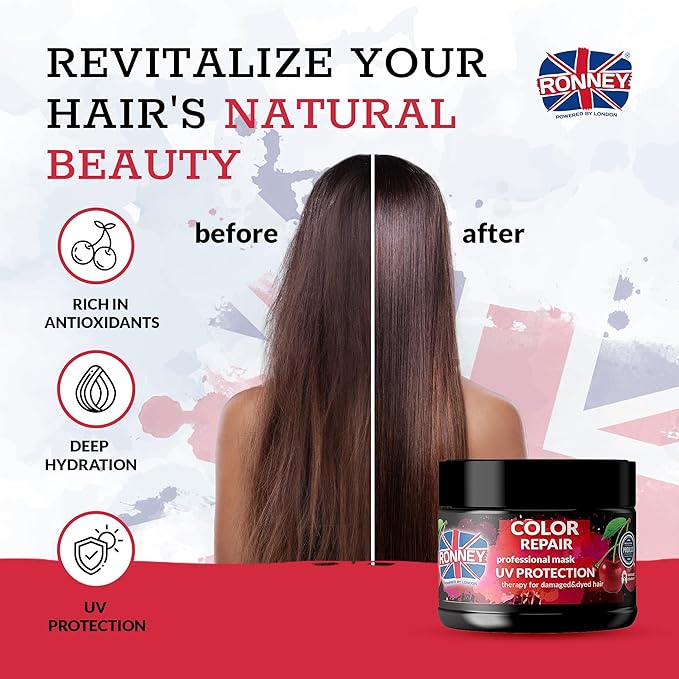 RONNEY Conditioner for Coloured Hair With Cherry Extract 300ml Professional Colour Conditioner for Damaged Dry Hair Deep Conditioning Color Protect Treatment Split End Repairing UV Protection - Image 4