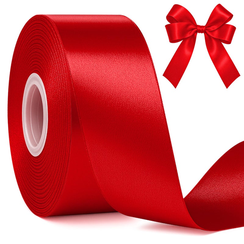Fullive Red Ribbon 1 1/2 Inch, 30 Yards Red Ribbon for Gift Wrapping, Polyester Satin Valentines Ribbon for Wedding Valentines Day Decorations DIY Bows Wrapping Bouquet Floral Arrangements - Image 1