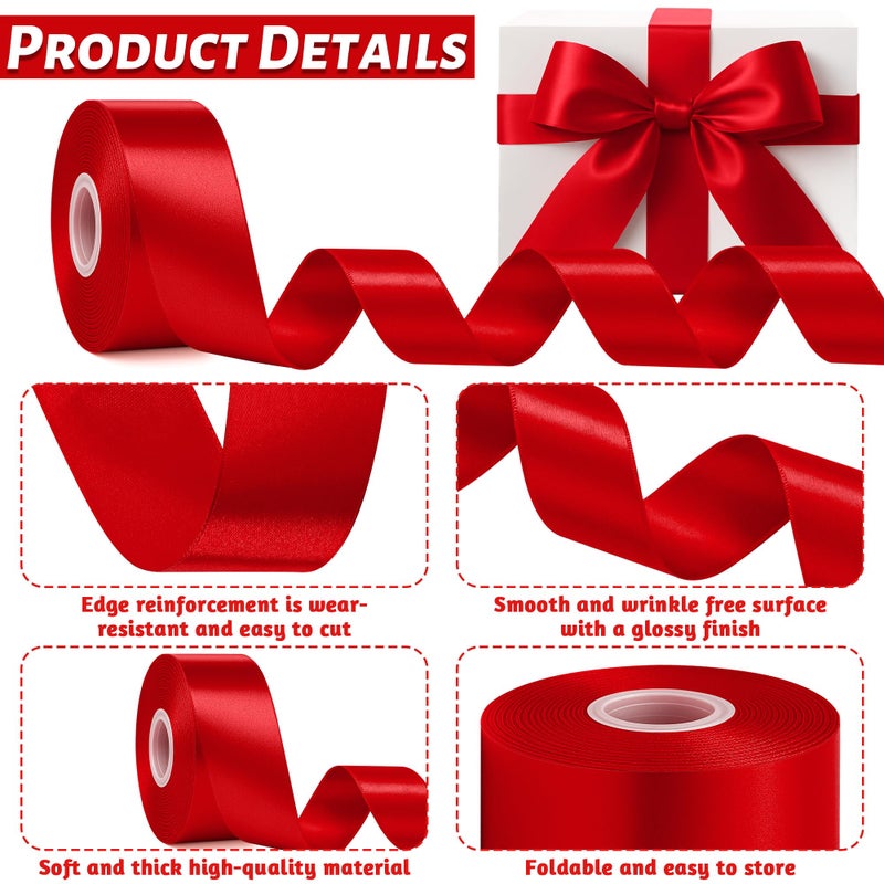 Fullive Red Ribbon 1 1/2 Inch, 30 Yards Red Ribbon for Gift Wrapping, Polyester Satin Valentines Ribbon for Wedding Valentines Day Decorations DIY Bows Wrapping Bouquet Floral Arrangements - Image 3