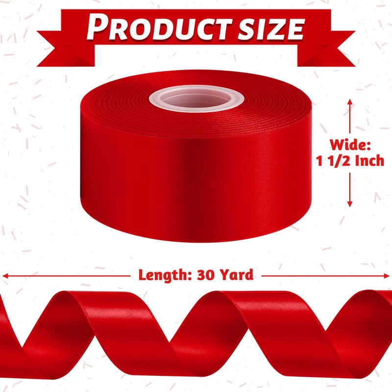 Fullive Red Ribbon 1 1/2 Inch, 30 Yards Red Ribbon for Gift Wrapping, Polyester Satin Valentines Ribbon for Wedding Valentines Day Decorations DIY Bows Wrapping Bouquet Floral Arrangements - Image 2