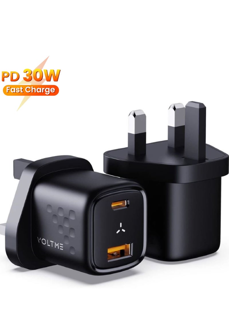 VOLTME - 30W GaN3 Dual Port USB-C Power Adapter | Fast Charging Wall Charger for iPhone 16 Pro/Max/Plus Series, iPhone 15 Pro/Max/15/15 Plus, iPhone 14/13/12, iPad, MacBook Air, Samsung Galaxy S24/S23/S22/S21, and More | PD 30W for Efficient Power Delivery- Black - Image 1