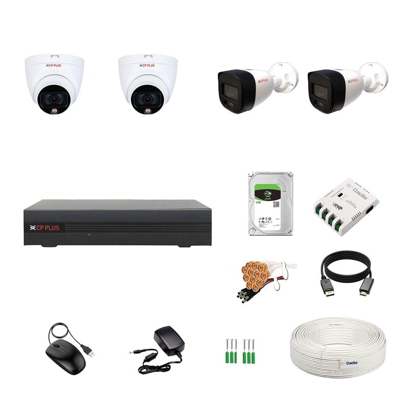Clocite 4CH DVR 5MP Guard 2 Dome 2 Bullet Cameras with 247 Colorful Imaging DayNight Color Vision 1TB HDD Copper Cable Roll 13 CLOCITE 4CH SMPS BNC DC Full Combo Kit - Image 1