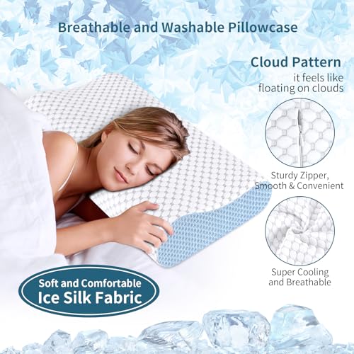 Ylekto Cervical Neck Pillow for Pain Relief - Ergonomic Contour Memory Foam Pillows, Cooling Side Sleeper Pillow for Sleeping, Orthopedic Bed Pillow for Back Stomach Sleepers with Pillowcase - Image 4