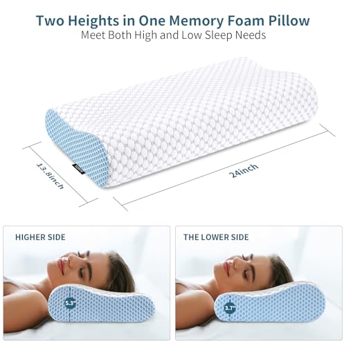 Ylekto Cervical Neck Pillow for Pain Relief - Ergonomic Contour Memory Foam Pillows, Cooling Side Sleeper Pillow for Sleeping, Orthopedic Bed Pillow for Back Stomach Sleepers with Pillowcase - Image 3
