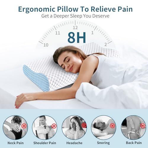 Ylekto Cervical Neck Pillow for Pain Relief - Ergonomic Contour Memory Foam Pillows, Cooling Side Sleeper Pillow for Sleeping, Orthopedic Bed Pillow for Back Stomach Sleepers with Pillowcase - Image 2