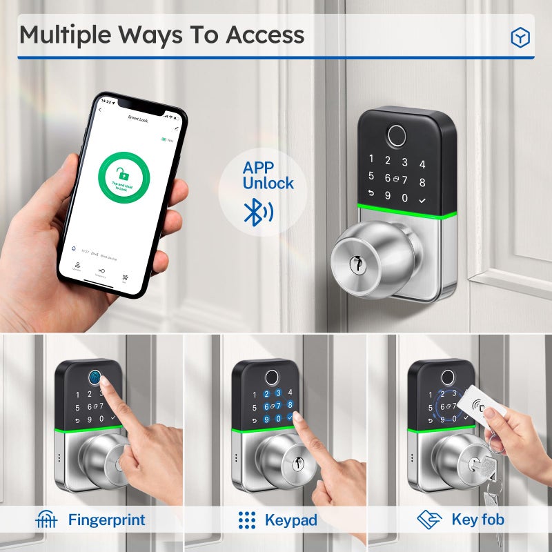 KUCACCI Keypad Smart Door Lock with Knob: Kucacci Keyless Entry Fingerprint Lock for Front Door - Keypad Digital Lock with Handle - Electronic Code Door Knob - Easy Installation - Generate Passcode Remotely - Image 2