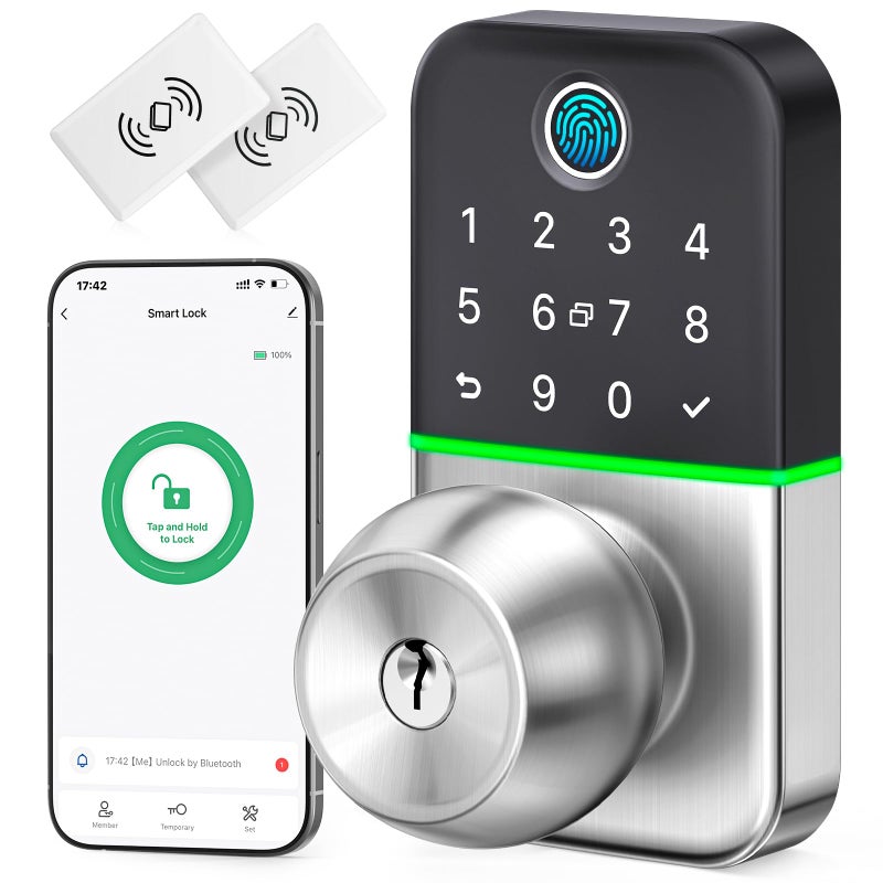 KUCACCI Keypad Smart Door Lock with Knob: Kucacci Keyless Entry Fingerprint Lock for Front Door - Keypad Digital Lock with Handle - Electronic Code Door Knob - Easy Installation - Generate Passcode Remotely - Image 1