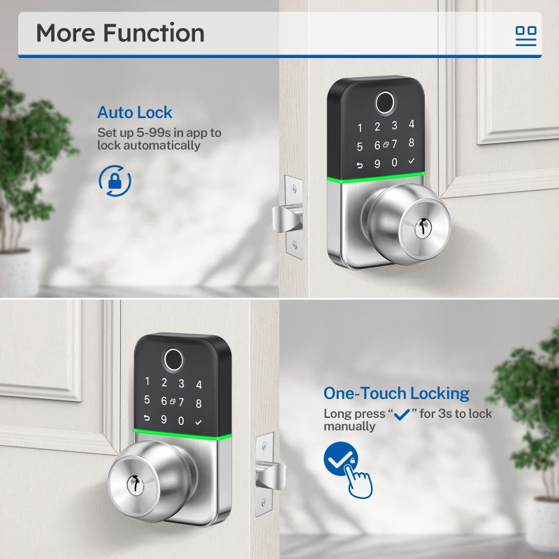 KUCACCI Keypad Smart Door Lock with Knob: Kucacci Keyless Entry Fingerprint Lock for Front Door - Keypad Digital Lock with Handle - Electronic Code Door Knob - Easy Installation - Generate Passcode Remotely - Image 4