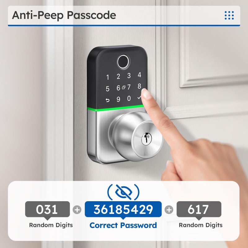 KUCACCI Keypad Smart Door Lock with Knob: Kucacci Keyless Entry Fingerprint Lock for Front Door - Keypad Digital Lock with Handle - Electronic Code Door Knob - Easy Installation - Generate Passcode Remotely - Image 5