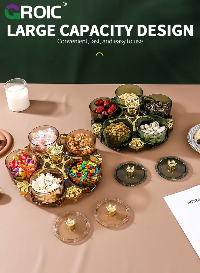 GROIC Snack Serving Tray, 5 Compartment Round Platter with lids, Removable Dried Fruit Organizer Plate for Candy Nut Cracker Chip,Classic Green Snack Platter for Living Room, Weddings and Festivals - Image 5