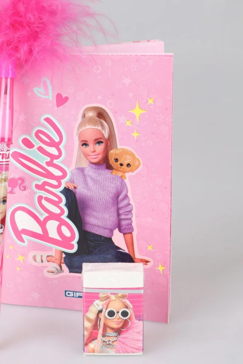 Barbie New Season Licensed Notebook, Feathered Pencil and Eraser Set