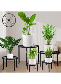 WinHolder 5 Pack Metal Plant Stand for Outdoor Indoor Plants, Heavy Duty Flower Pot Stands for Multiple Plant, Rustproof Iron Round Shelf for Planter, Potted Plant Holder for Garden Home (Black)  - Image 1