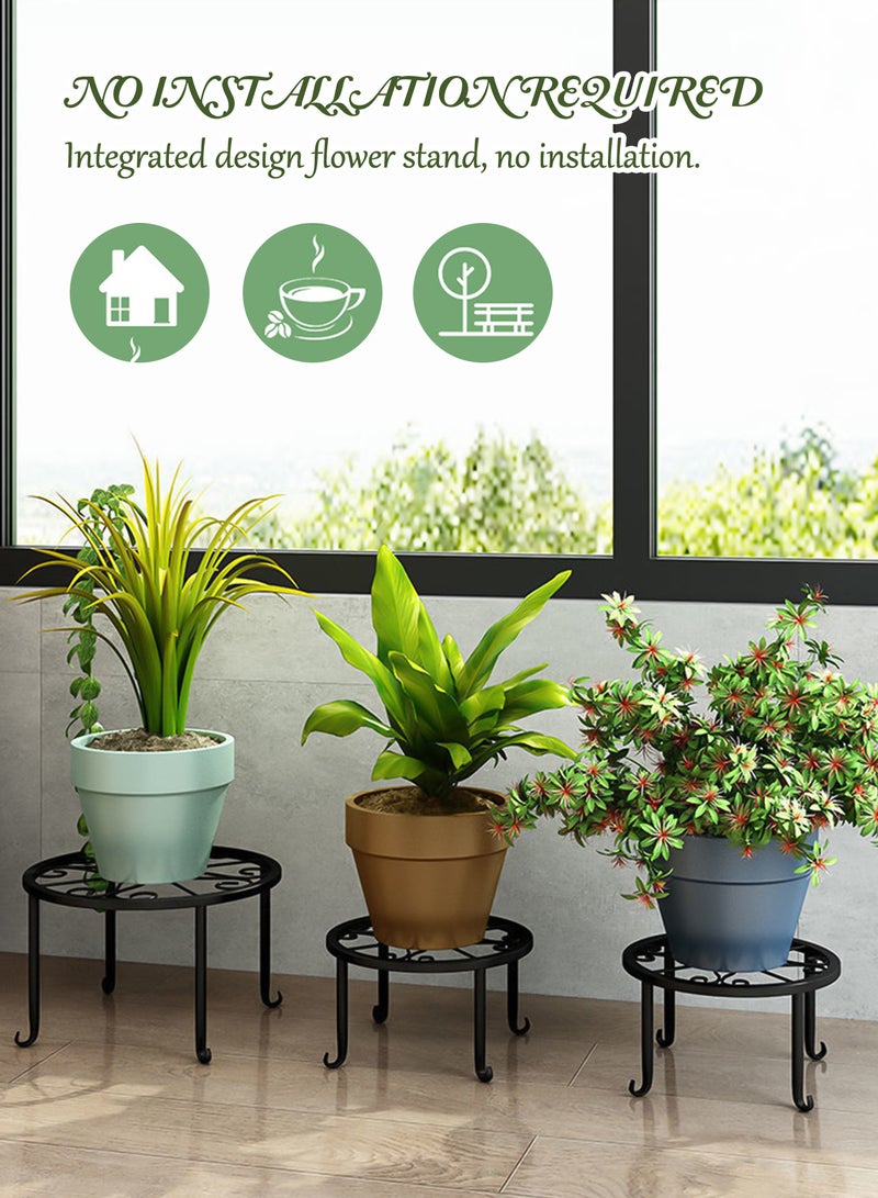 WinHolder 5 Pack Metal Plant Stand for Outdoor Indoor Plants, Heavy Duty Flower Pot Stands for Multiple Plant, Rustproof Iron Round Shelf for Planter, Potted Plant Holder for Garden Home (Black) - Image 4