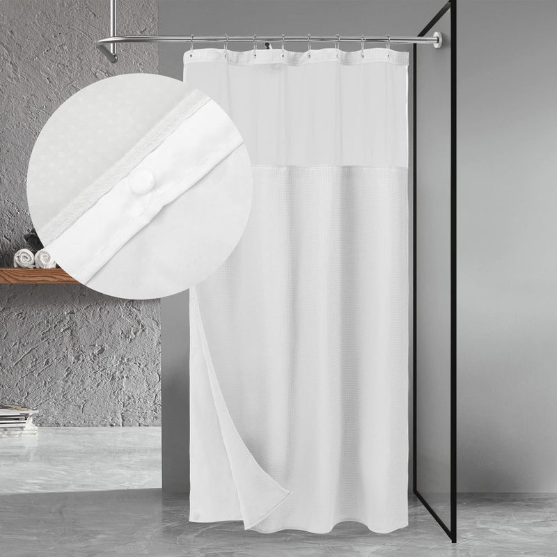 NY HOME 48 Inch Waffle Weave Shower Curtain with Snapin Fabric Liner  12 Metal Hooks Set  48 x 72 Shower Stall Size Hotel Style  Mesh Top Window Machine Washable  White 48x72