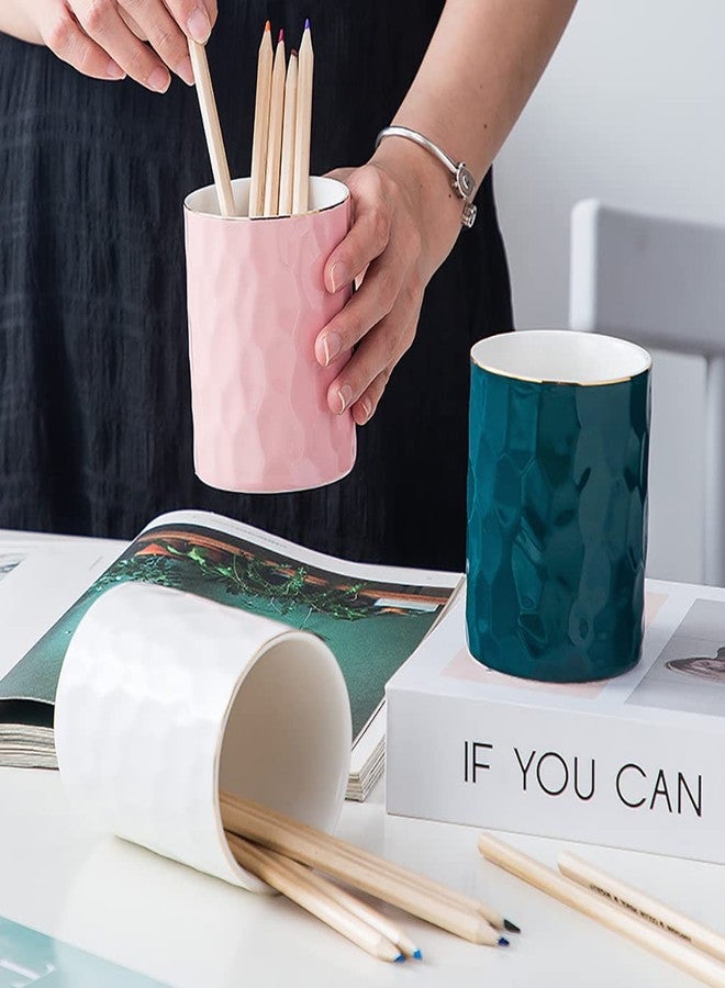 Aewill Ceramic Pen Holder Stand Cup Pencil Holder Organizer Makeup Brush Holders for Home Office Desk (Pink) - Image 2