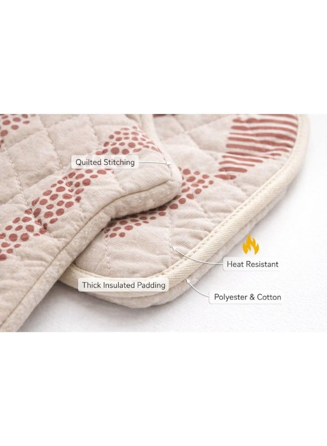 Heat Resistant Oven Mitt And Pot Holder Set 2 Pieces Cotton And Polyester Insulated Kitchen Oven Gloves With Quilted Padding 25 x 15 cm Mitt 17 x 17 cm Pot Holder (Red) - Image 4